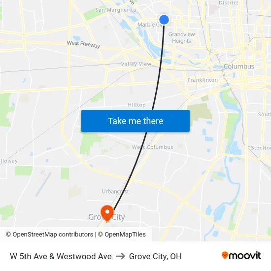 W 5th Ave & Westwood Ave to Grove City, OH map