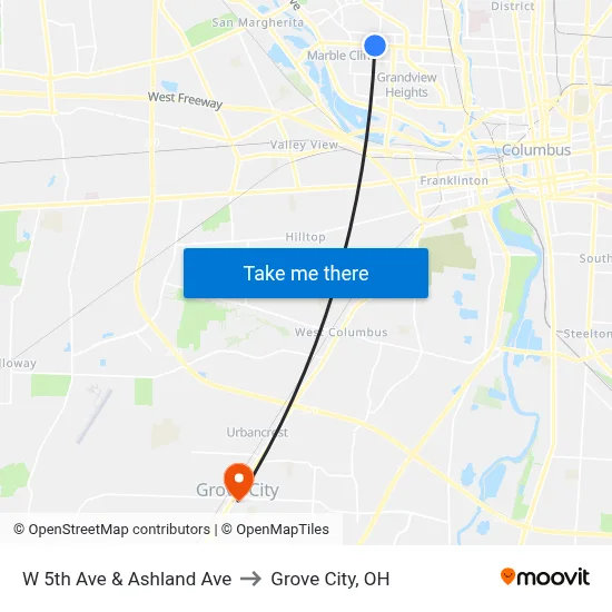 W 5th Ave & Ashland Ave to Grove City, OH map