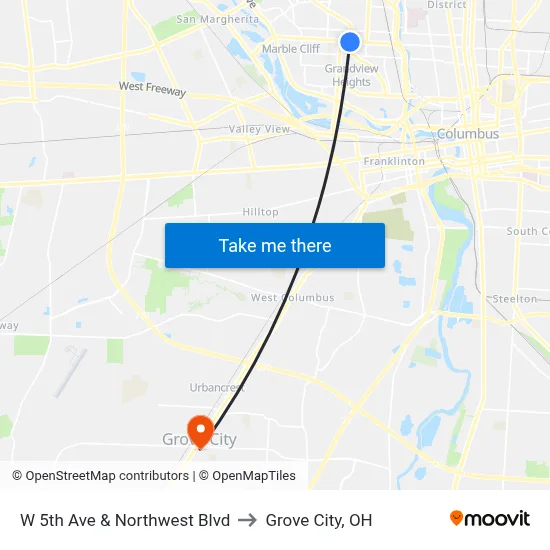 W 5th Ave & Northwest Blvd to Grove City, OH map