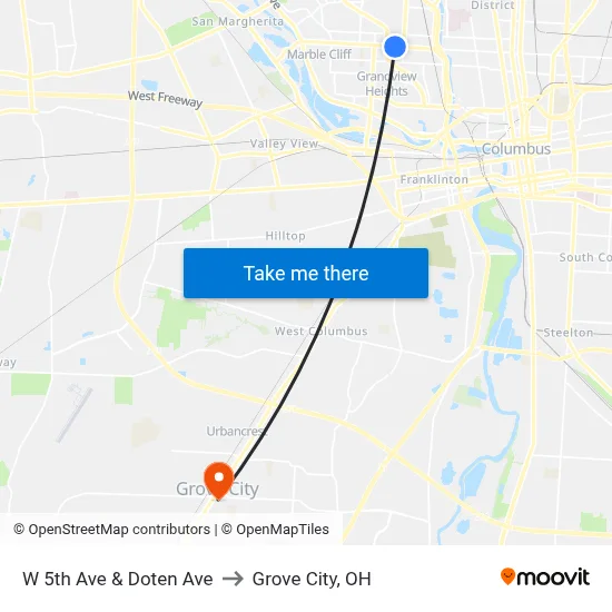 W 5th Ave & Doten Ave to Grove City, OH map