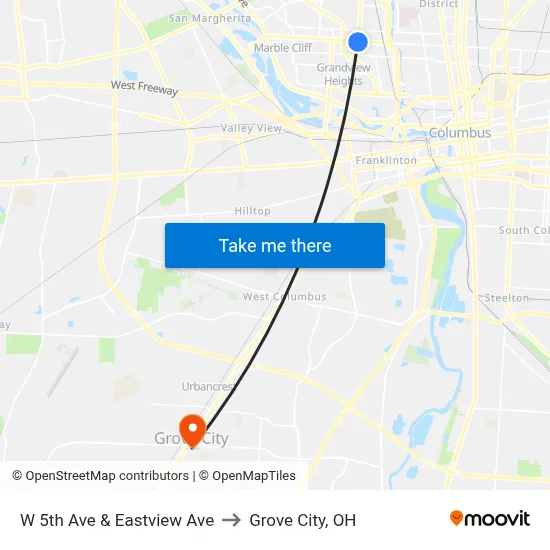 W 5th Ave & Eastview Ave to Grove City, OH map