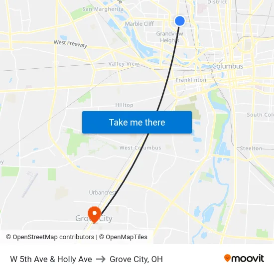 W 5th Ave & Holly Ave to Grove City, OH map