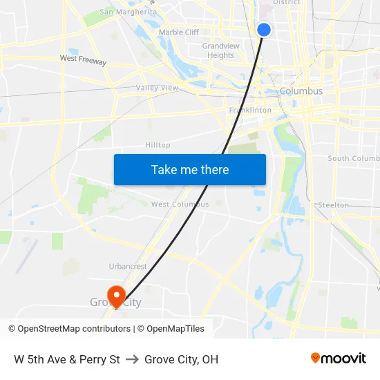 W 5th Ave & Perry St to Grove City, OH map