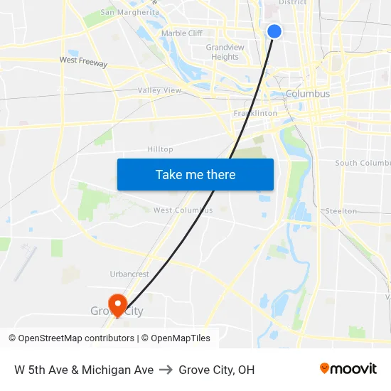 W 5th Ave & Michigan Ave to Grove City, OH map