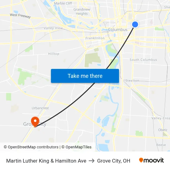 Martin Luther King & Hamilton Ave to Grove City, OH map