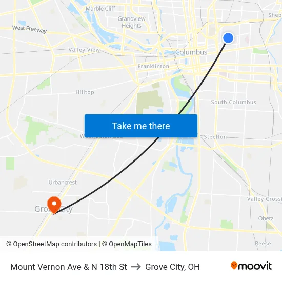Mount Vernon Ave & N 18th St to Grove City, OH map