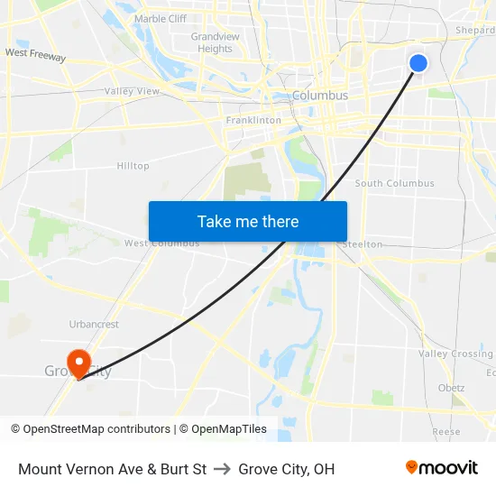Mount Vernon Ave & Burt St to Grove City, OH map