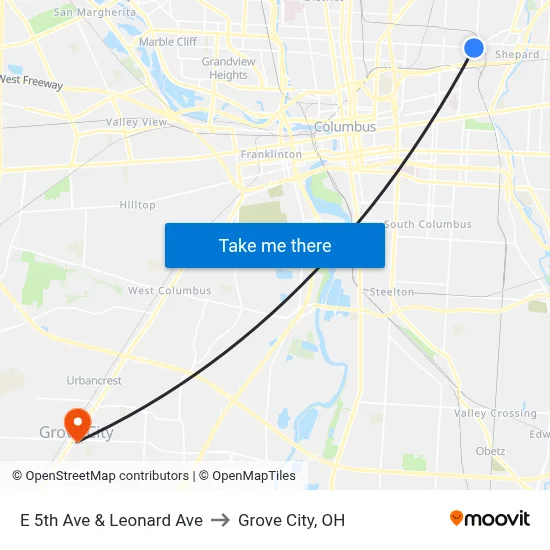 E 5th Ave & Leonard Ave to Grove City, OH map