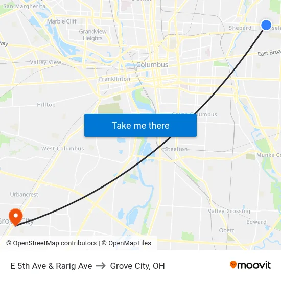 E 5th Ave & Rarig Ave to Grove City, OH map