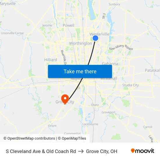 S Cleveland Ave & Old Coach Rd to Grove City, OH map
