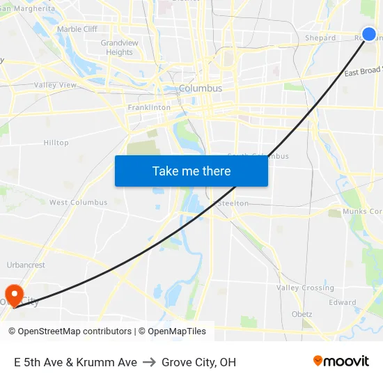 E 5th Ave & Krumm Ave to Grove City, OH map
