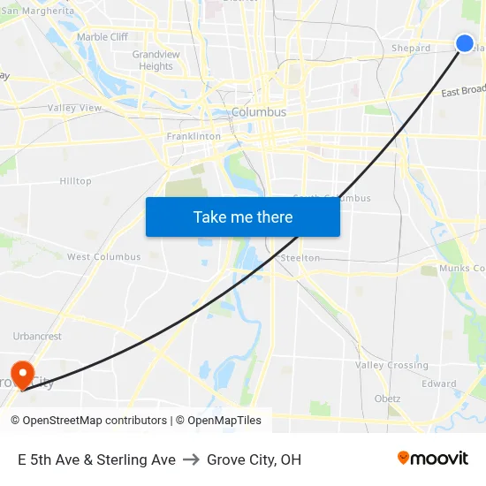 E 5th Ave & Sterling Ave to Grove City, OH map