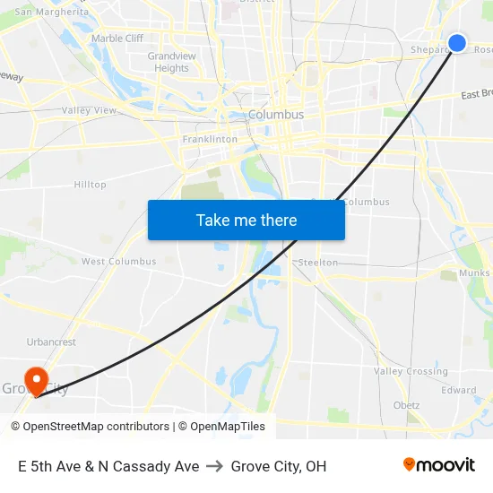 E 5th Ave & N Cassady Ave to Grove City, OH map