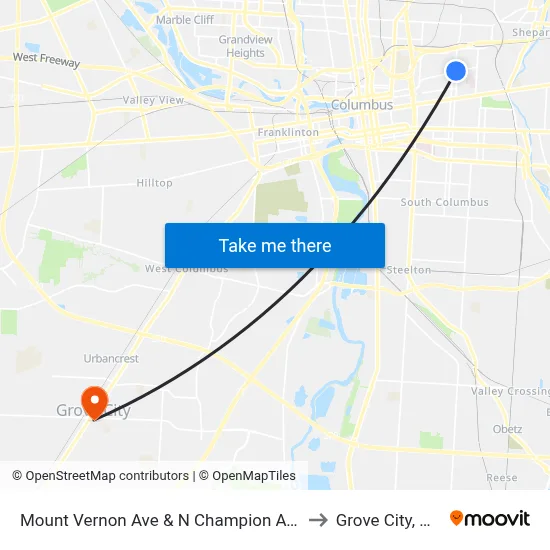 Mount Vernon Ave & N Champion Ave to Grove City, OH map
