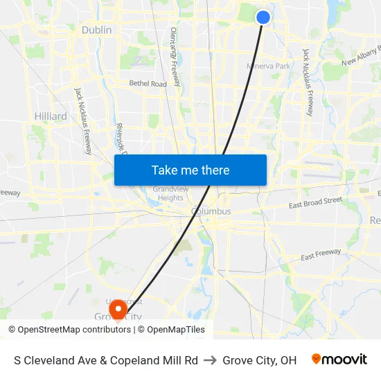 S Cleveland Ave & Copeland Mill Rd to Grove City, OH map