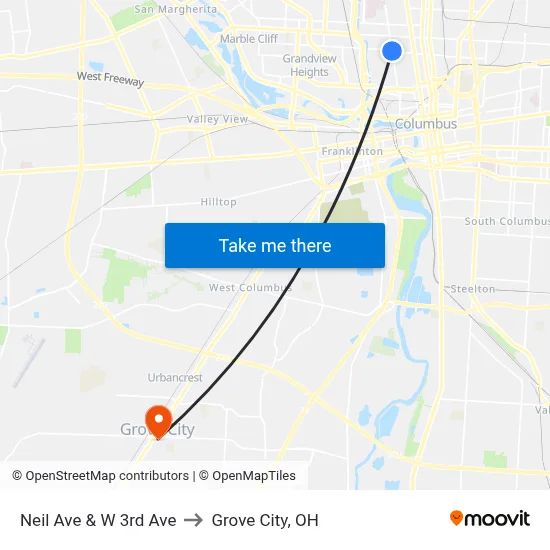 Neil Ave & W 3rd Ave to Grove City, OH map