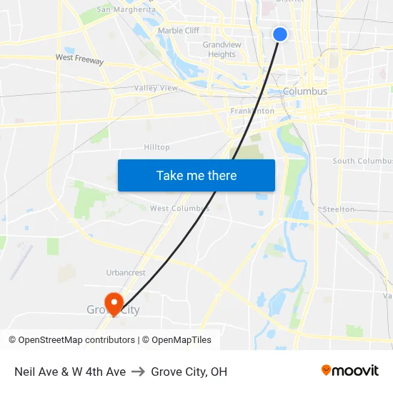Neil Ave & W 4th Ave to Grove City, OH map