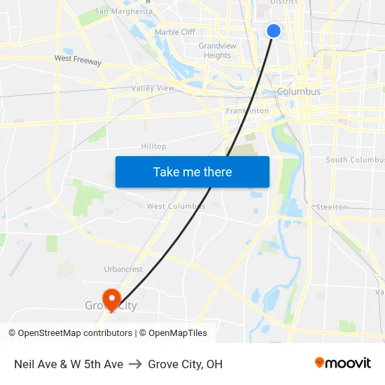 Neil Ave & W 5th Ave to Grove City, OH map