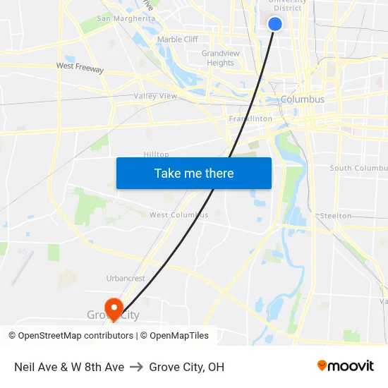 Neil Ave & W 8th Ave to Grove City, OH map
