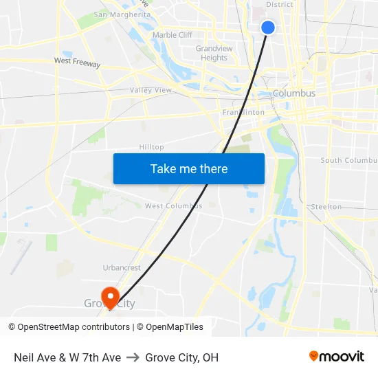 Neil Ave & W 7th Ave to Grove City, OH map