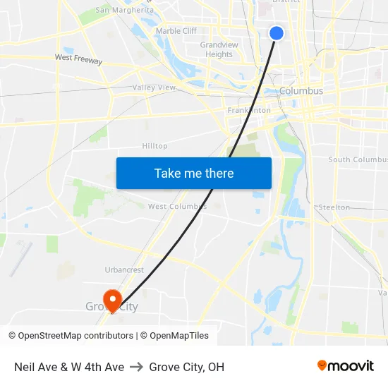 Neil Ave & W 4th Ave to Grove City, OH map