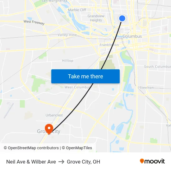 Neil Ave & Wilber Ave to Grove City, OH map