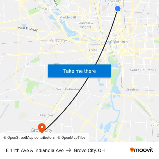 E 11th Ave & Indianola Ave to Grove City, OH map