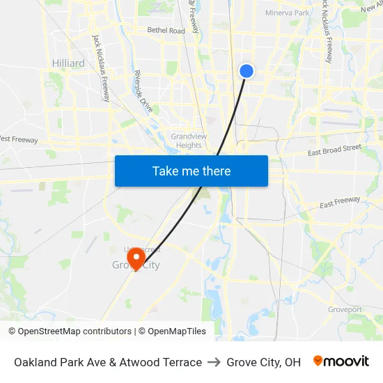 Oakland Park Ave & Atwood Terrace to Grove City, OH map