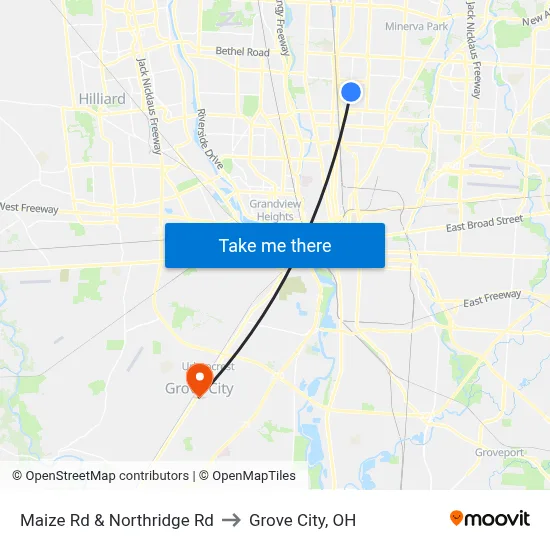 Maize Rd & Northridge Rd to Grove City, OH map