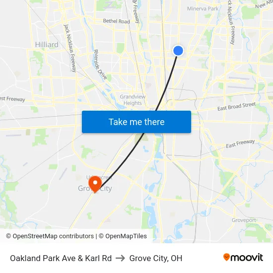 Oakland Park Ave & Karl Rd to Grove City, OH map