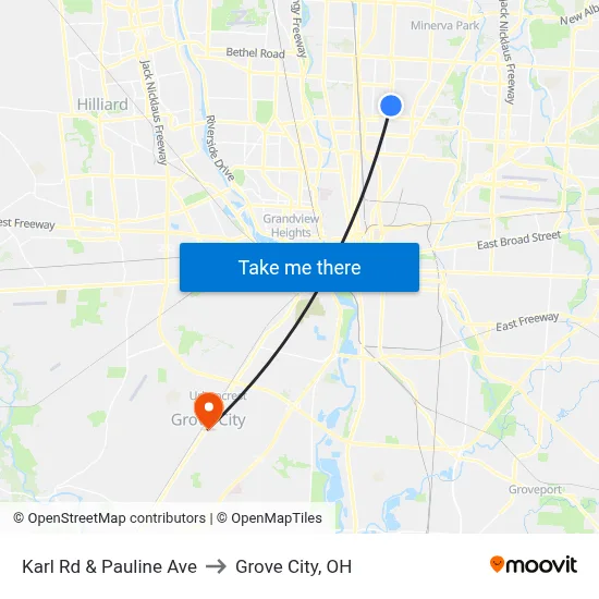 Karl Rd & Pauline Ave to Grove City, OH map