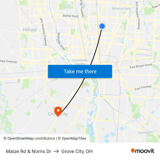 Maize Rd & Norris Dr to Grove City, OH map