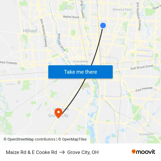 Maize Rd & E Cooke Rd to Grove City, OH map