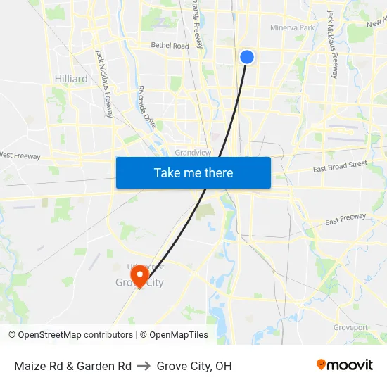 Maize Rd & Garden Rd to Grove City, OH map