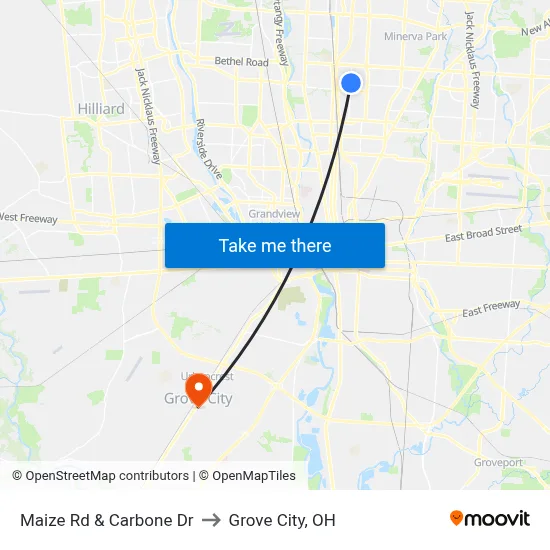 Maize Rd & Carbone Dr to Grove City, OH map