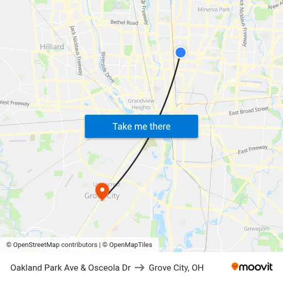 Oakland Park Ave & Osceola Dr to Grove City, OH map