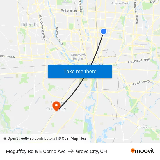 Mcguffey Rd & E Como Ave to Grove City, OH map