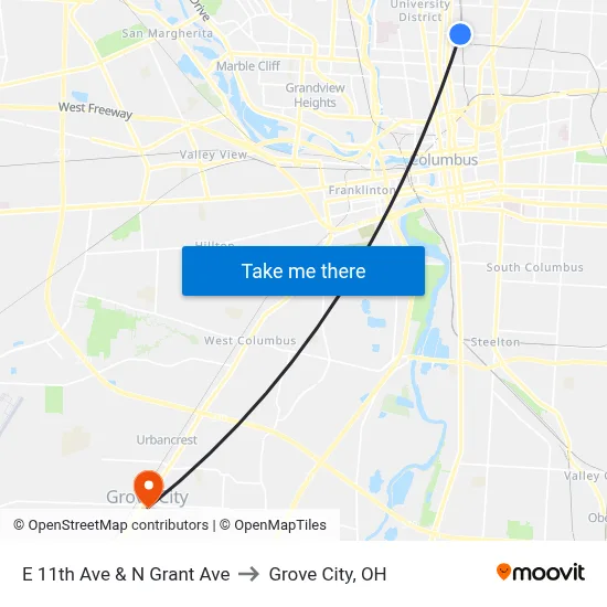 E 11th Ave & N Grant Ave to Grove City, OH map