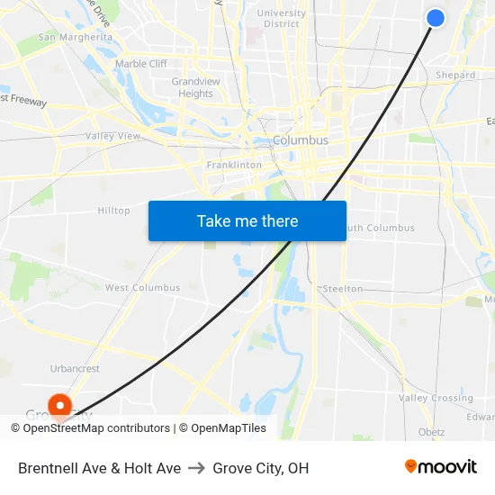 Brentnell Ave & Holt Ave to Grove City, OH map
