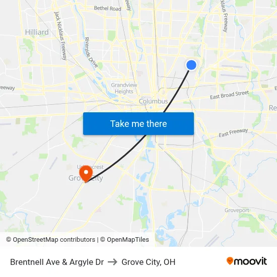Brentnell Ave & Argyle Dr to Grove City, OH map