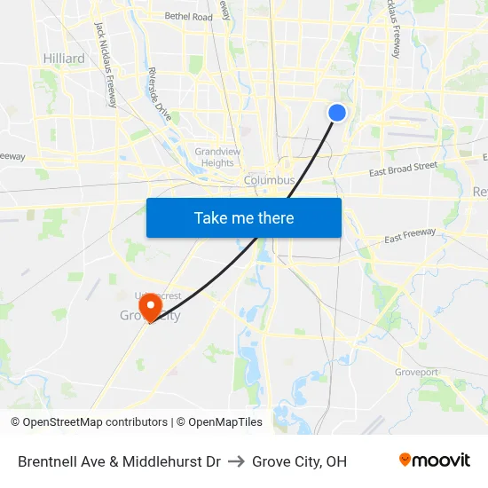 Brentnell Ave & Middlehurst Dr to Grove City, OH map