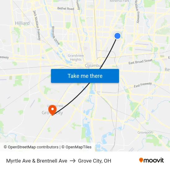 Myrtle Ave & Brentnell Ave to Grove City, OH map