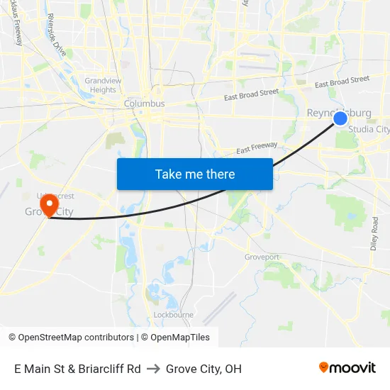 E Main St & Briarcliff Rd to Grove City, OH map