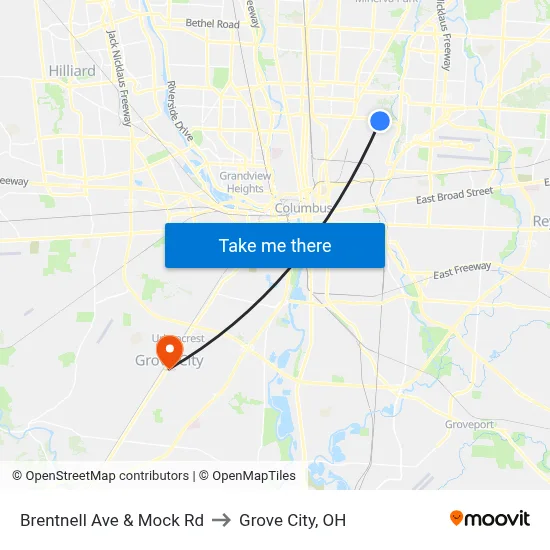Brentnell Ave & Mock Rd to Grove City, OH map