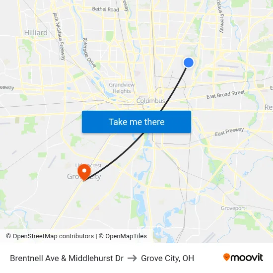 Brentnell Ave & Middlehurst Dr to Grove City, OH map