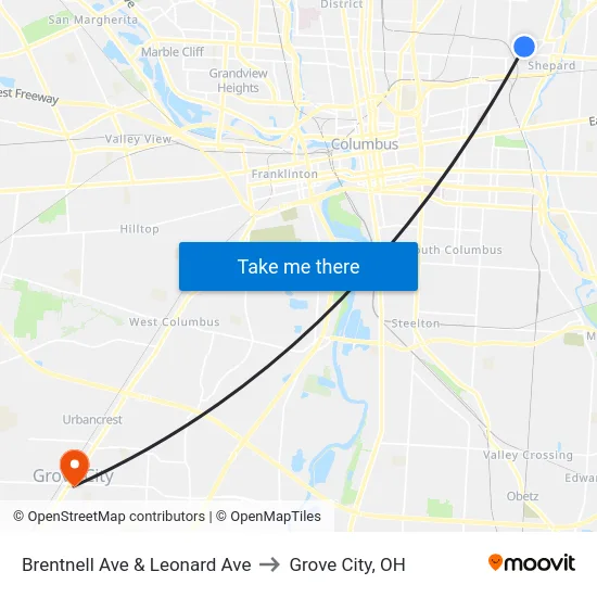 Brentnell Ave & Leonard Ave to Grove City, OH map