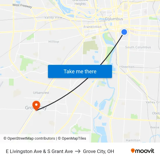E Livingston Ave & S Grant Ave to Grove City, OH map