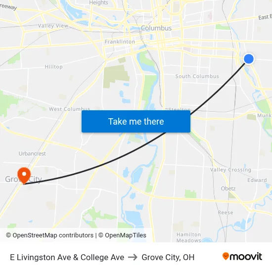 E Livingston Ave & College Ave to Grove City, OH map