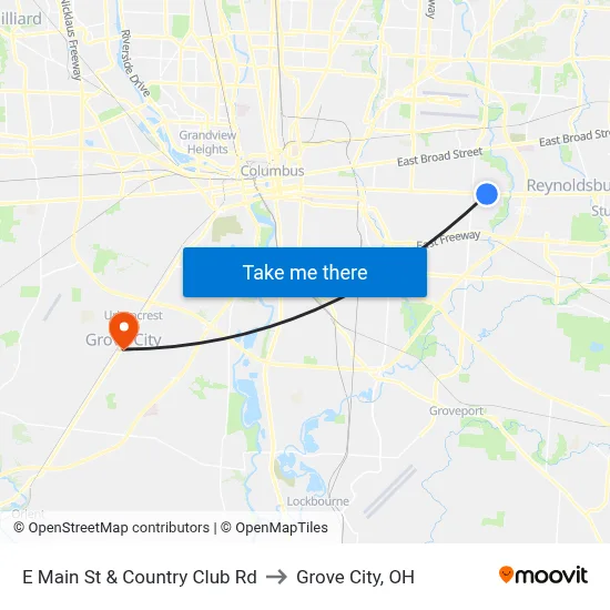 E Main St & Country Club Rd to Grove City, OH map