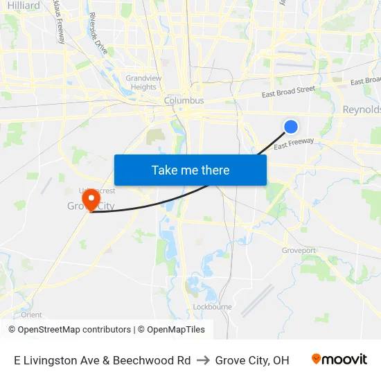 E Livingston Ave & Beechwood Rd to Grove City, OH map